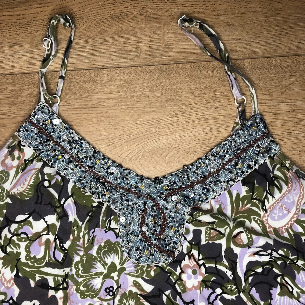 Free People Womens‎ Beaded Tank Top Floral Dress Y2K Fairycore Romantic Babydoll - Picture 2 of 14